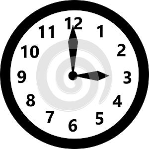 Black round wall clock isolated on white.