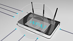 Black router with three antennas and the abbreviation WPA3 cybersecurity