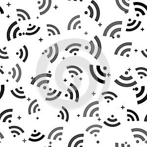 Black RSS icon isolated seamless pattern on white background. Radio signal. RSS feed symbol. Vector