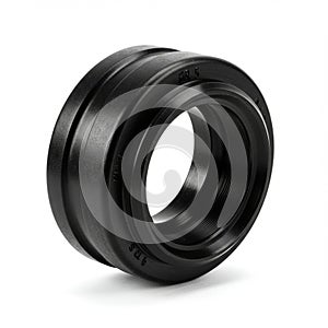 Black rubber gasket with a cylindrical shape, featuring multiple ridges and grooves for