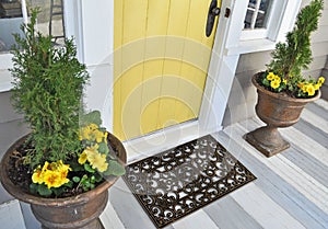 Black Rubber Scraper Floor Mat Indoor Outdoor door mat outside home with yellow flowers and leaves