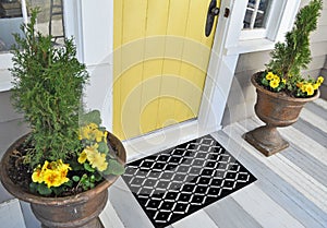 Black Rubber Scraper Floor Mat Indoor Outdoor door mat with yellow flowers and leaves