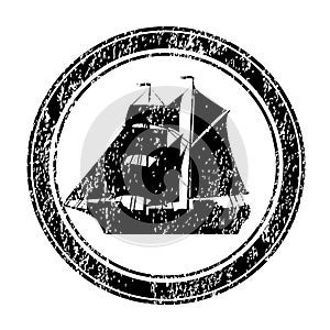 Black rubber stamp with brigantine