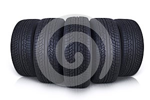 Black rubber tires in studio