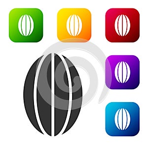 Black Rugby ball icon isolated on white background. Set icons in color square buttons. Vector Illustration