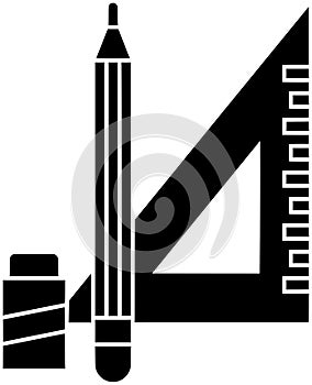 black ruler silhouette or flat engineering illustration of angle logo triangle for education with school icon and drawing shape