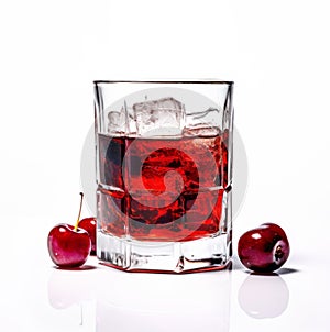 A Black Russian cocktail in crystal-clear glass sits against a white background