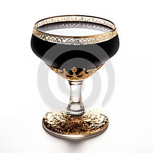 A Black Russian cocktail in crystal-clear glass sits against a white background