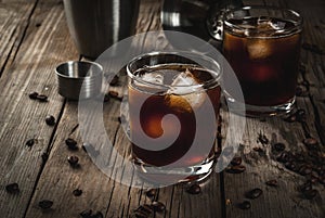 Black Russian cocktail with vodka and coffee liquor