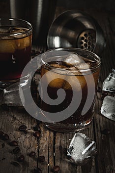 Black Russian cocktail with vodka and coffee liquor