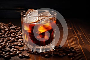 Black Russian Cocktail with Vodka and Coffee Liquor. AI Generative