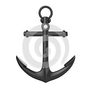 Black rusty anchor on white background