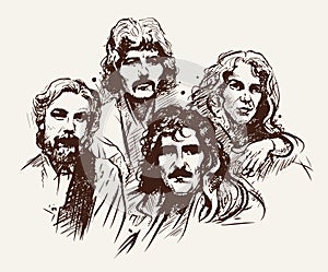 Black Sabbath, heavy metal band vector sketch illustration.