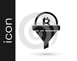 Black Sales funnel with bitcoin icon isolated on white background. Infographic template. Vector