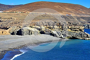 Black sand beach in Ajuy, Fuerteventura, Spain photo