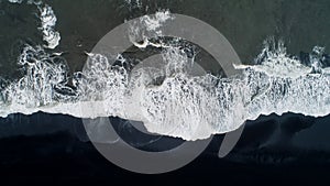 The black sand beach in Iceland. Sea aerial view and top view. Amazing nature, beautiful backgrounds and colors