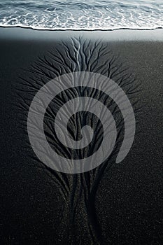 Nature's Intricate Patterns on Black Sand Beach