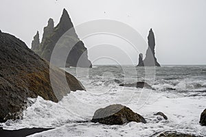 black sand beach Reynisfjara and Reynisdrangar in southern Iceland