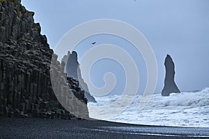 The black sand beach of Reynisfjara in south of Iceland