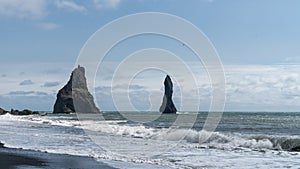 The black sand beach of Reynisfjara in the southern coast of Vik, Iceland