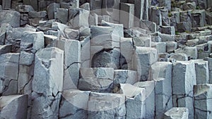 The black sand beach with unusual rock formation in Vik