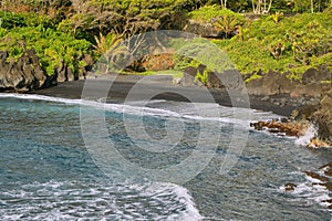 Black sand beach views in Waianapanapa State park