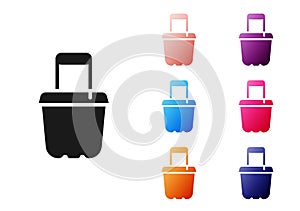 Black Sand in bucket icon isolated on white background. Plastic kid toy. Summer icon. Set icons colorful. Vector