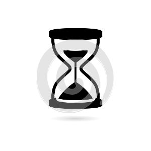 Black Sand clock timer icon or logo, Vintage hourglass, sandglass timer or clock photo