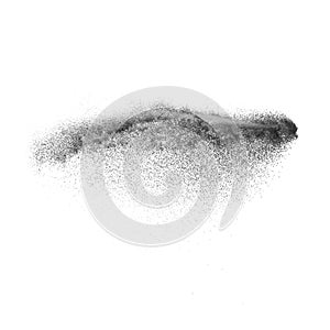 Black sand explosion isolated on white background.
