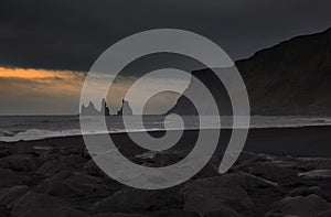 Black sand of Reynisfjara beach at Vik i Myrdal, Iceland.