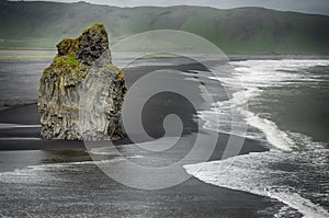 Black sand and white waves on Iceland coast