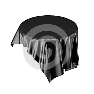 Black satin fabric floating in the air isolated