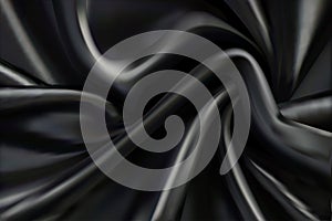 Black satin silk luxury material cloth with curves and folds.Horizontal Draped smooth silky textile.Vector illustration