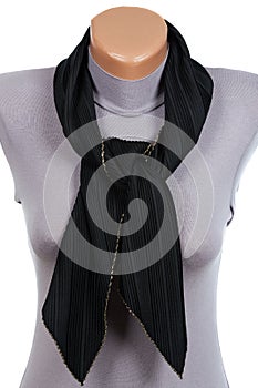 Black scarf on mannequin isolated on white background.