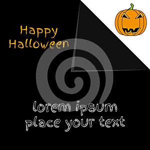 Black scarry Halloween card with a pumpkin and place for text.