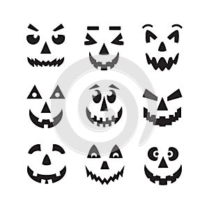 Black scary, cool and funny isolated Halloween pumpkin faces icons set on white