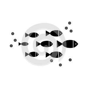 black school of fish icon. Natural background. Vector illustration. Stock image.