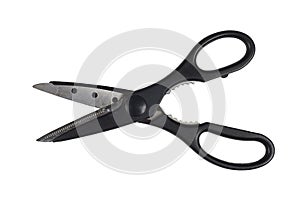 Black scissor on a white background