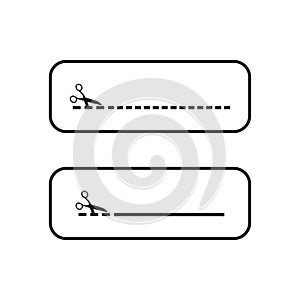 Black scissors icon with cut lines. Vector illustration .EPS 10.