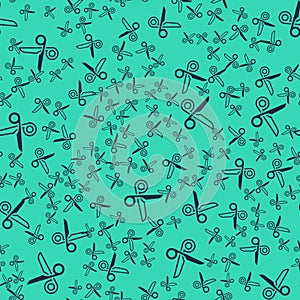 Black Scissors icon isolated seamless pattern on green background. Cutting tool sign. Vector