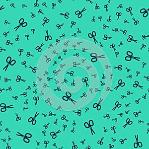 Black Scissors icon isolated seamless pattern on green background. Tailor symbol. Cutting tool sign. Vector
