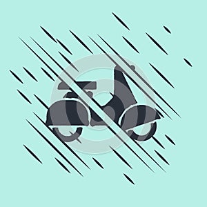 Black Scooter delivery icon isolated on green background. Delivery service concept. Glitch style. Vector