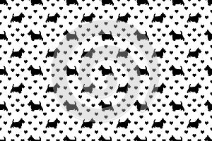 Black Scottish Terriers Scottie Dogs & Hearts on White