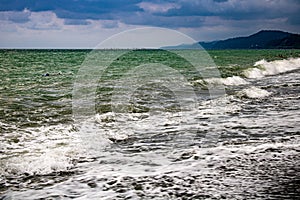 The Black Sea before an approaching storm on a hot sunny day with the clearest sea water in Sochi Loo