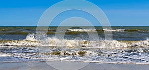 Black Sea beach scenery with breaking of waves