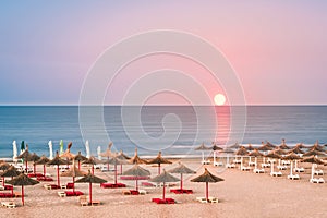 Black Sea beach with straw umbrellas