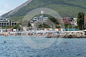 Black sea coast. bald mountain. Beautiful blue sea in Myskhako beach