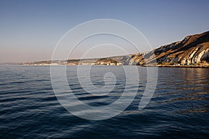 Black Sea coast in Kavarna, Bulgaria, in the morning light and blue sky