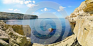 Black sea landscape with a grotto in the rock on the beach . Tarhankut. Crimea, Panorama