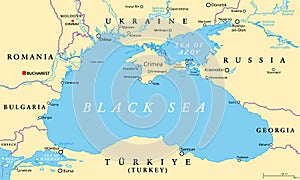 Black Sea region, with Crimea, Sea of Azov, and Sea of Marmara, political map